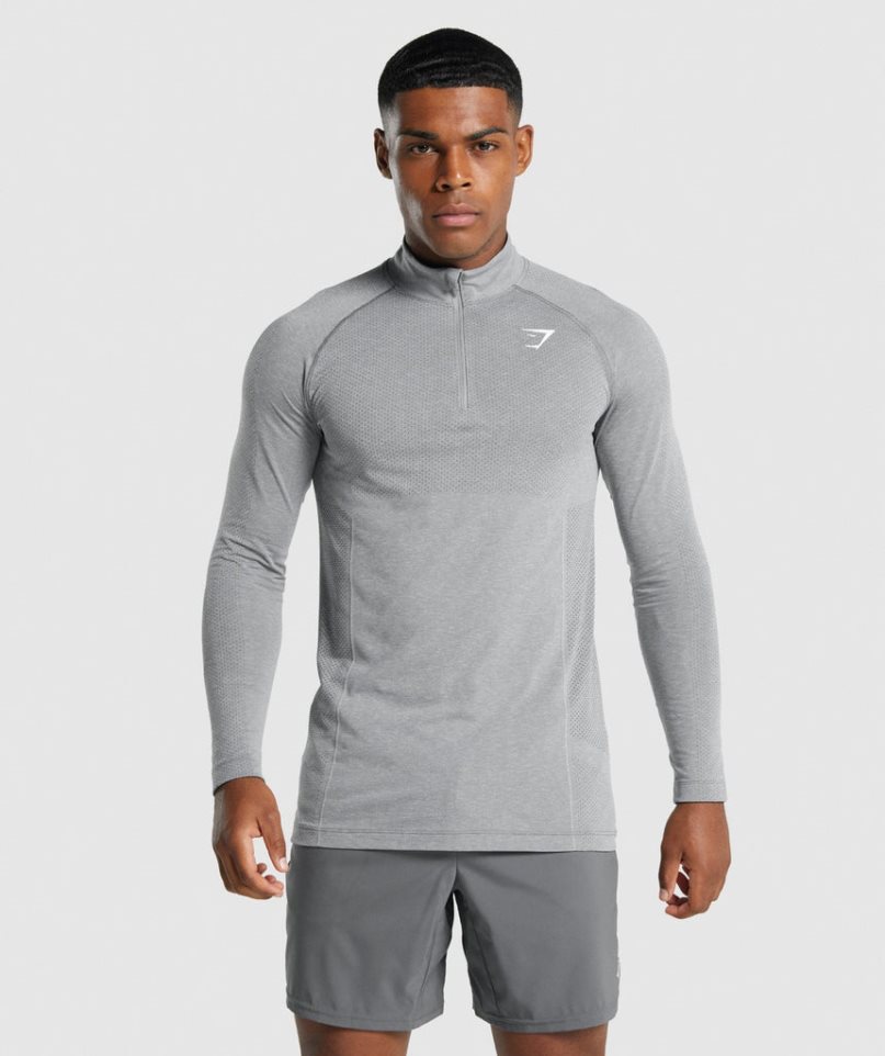 Men\'s Gymshark Vital Light 1/4 Zip Sweatshirts Light Grey | NZ 8TUYGK